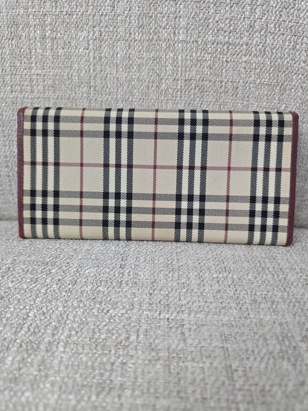 EUC Burberry Vintage Nova Check Continental Long Wallet Burgundy Leather - Picture 3 of 12